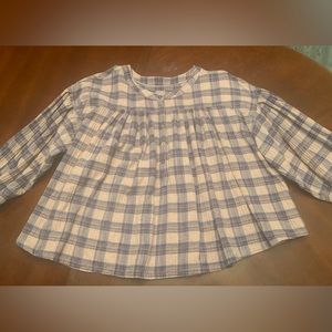 Free People Jesse Plaid Balloon Sleeve Top in Grey Size Medium